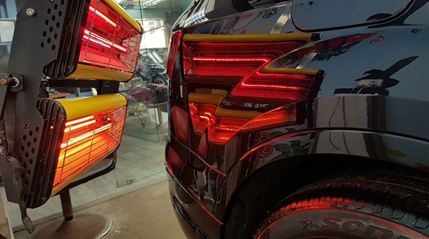 Infrared curing lamp hardening ceramic coating