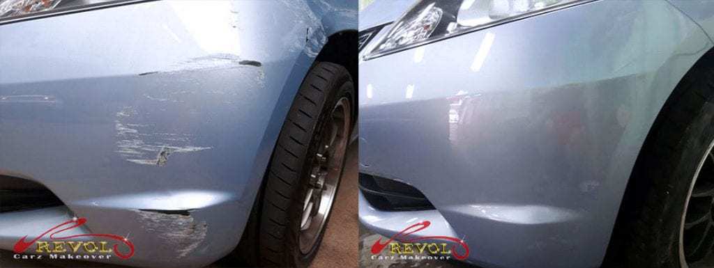 Bumper damage repair and respray before and after