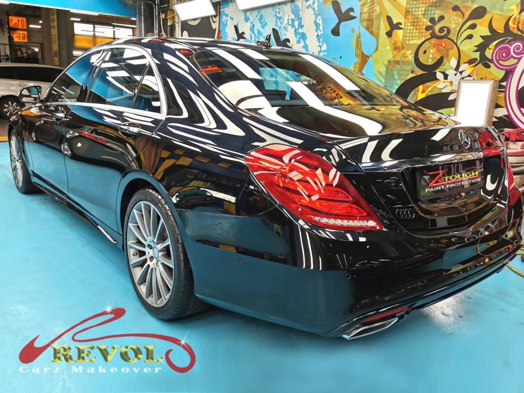 Mercedes S400 mirror finish rear view after respray